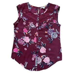 Candie's Burgandy Floral Print Sleeveless Top, XS